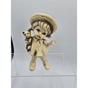 VINTAGE WOLIN / CERAMIC FIGURINES / GIRL WITH CAT / JAPANESE